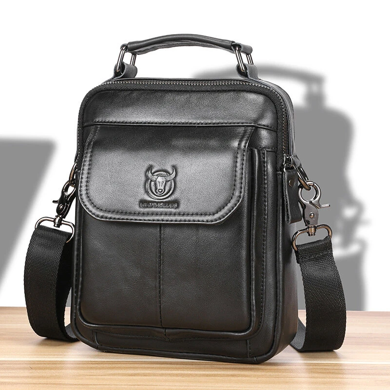 (image for) BULLCAPTAIN Classical Men's Genuine Leather Shoulder Bag Retro Business Casual Crossbody Bag Male Large Capacity Handbag Bag